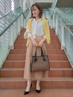 INED イネド ロングジレ 紺 ネイビー ウエストマーク リボン