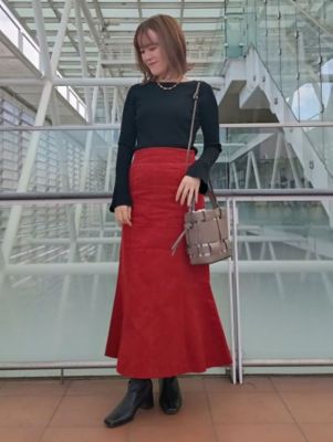 長期在庫品 Ined ワンピース 黒 チェック 赤 ひざ丈ワンピース