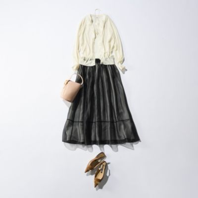 E by eclat(イーバイエクラ)のオーガンジー裏配色タックスカート通販