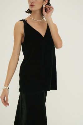 VELOUR SHOULDER RIBBON CAMISOLE TOPS｜TOPS(トップス)｜CLANE