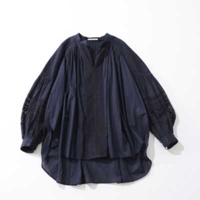 未使用級 ヌキテパ 25SS Cotton Voile Print Blouse ne Quittez pas(ヌキテパ)のCOTTON VOILE LACE ＆ PIN TUCK