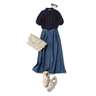 オンにもオフにも使えて、上下それぞれ重宝。セットで持っていれば着回し無限大！　【コラボ】Aラインスカート