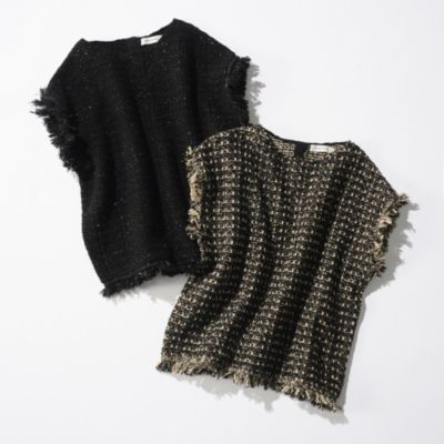 シーンを選ばず活躍する、ラメが輝くニットトップス　ツイード風ニットトップス
