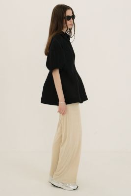 CLANE◆WAIST SHAPE PAFF SLEEVE TOP/半袖ブラウス/1/ポリエステル/BLK/18122-42// CLANE(クラネ)のWAIST SHAPE PAFF SLEEVE TOPS通販 | mirabella