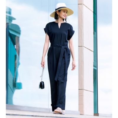 カジュアルにならない大人仕様のこだわりが満載　【選べる着丈】キーネック4WAYオールインワン