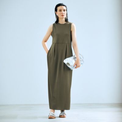 一枚でスタイルアップがかなう、計算された構築的フォルム　【坪田あさみさん別注】ノースリーブリブカットソーワンピース