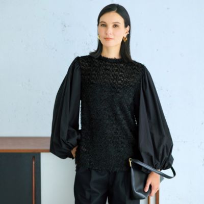 エディター・三尋木奈保さん×CHIEKO＋　”ブラック華リュクス”なスペ シャルコラボが実現！　【三尋木奈保さんコラボ】ボリューム袖ジャカードブラウス