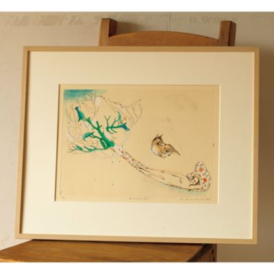 山本容子作(ヤマモトヨウコ サク)の『あのひとが来て』銅版画 手彩色