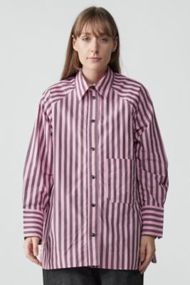 GANNI Stripe Cotton Oversize Raglan Shirt