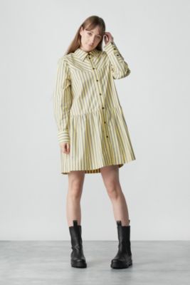 ＜集英社＞ GANNI(ガニー)/Stripe Cotton Mini Shirt Dress
