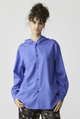 OVERCOAT DROPPED SHOULDER TOP WITH HOOD IN WOOL SHIRTING