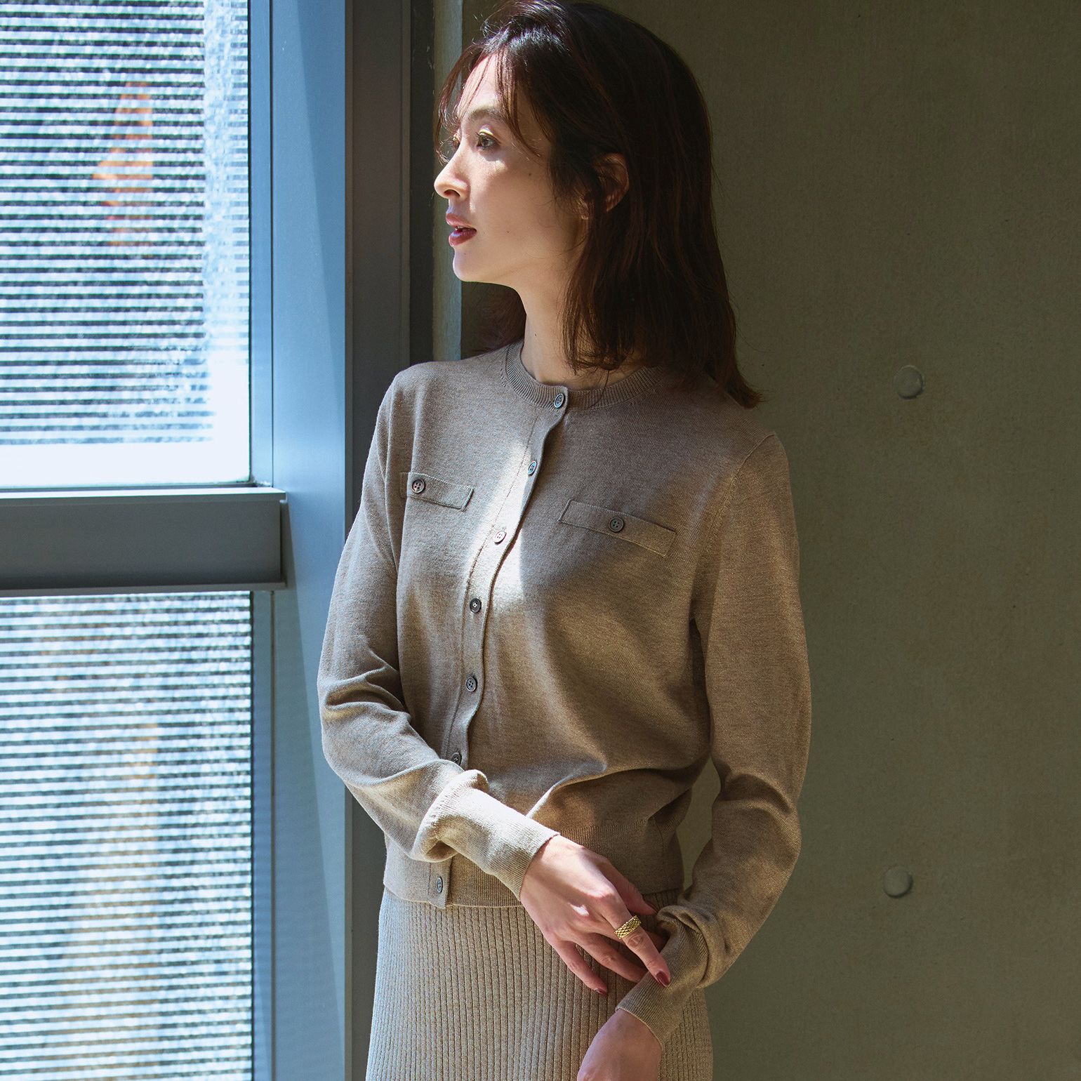 ラメフェイクポケット付きカーディガン