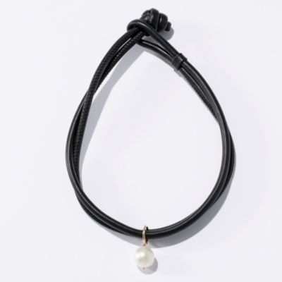 MIZUKI 14Kt Necklace BLK Leather w/Pearl