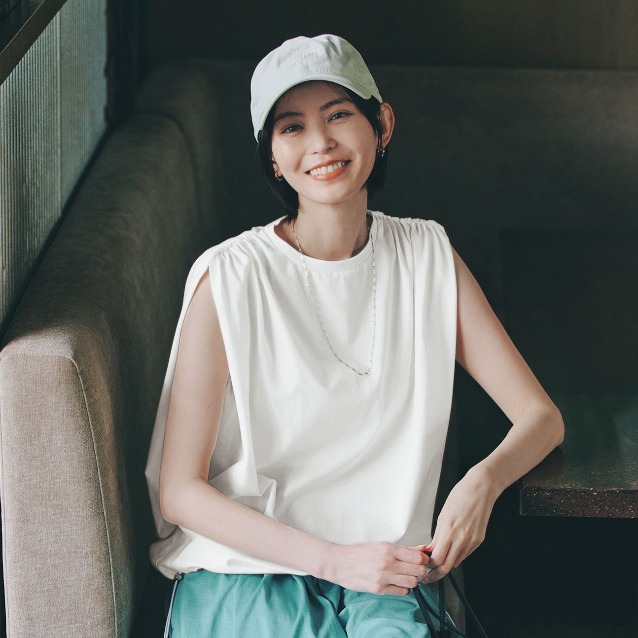 SLOANE(スローン)/【LEE別注】【洗える】【抗菌防臭】オーガニックコットン ショルダーギャザートップ