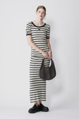 GANNI(ガニー)のStriped Soft Cotton Rib Short Sleeve Dress