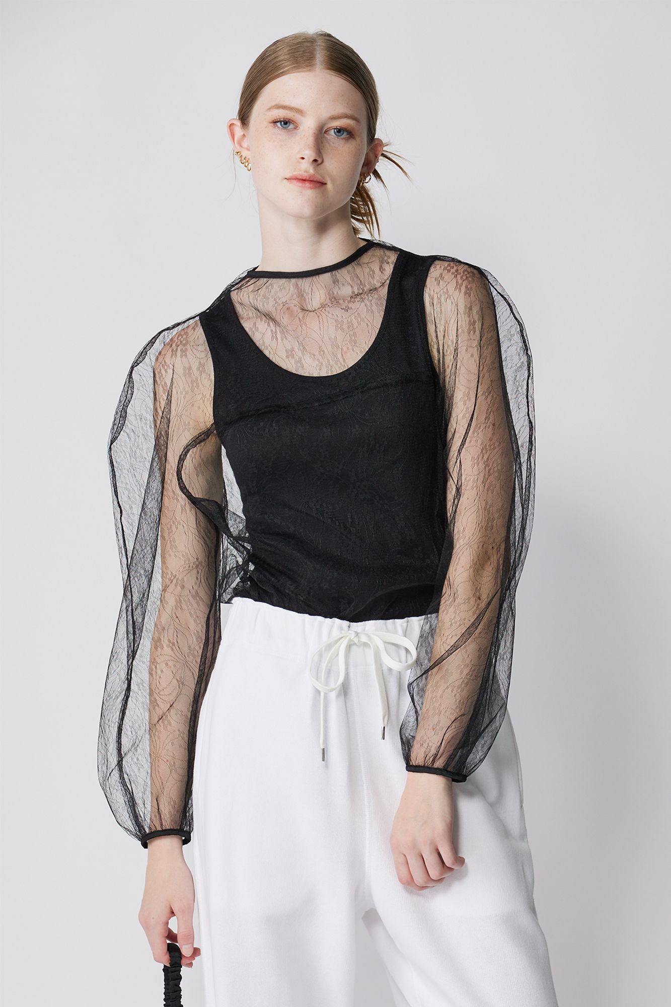 AMOMENTO(アモーメント)/SHEER LACE MOCK NECK TOP