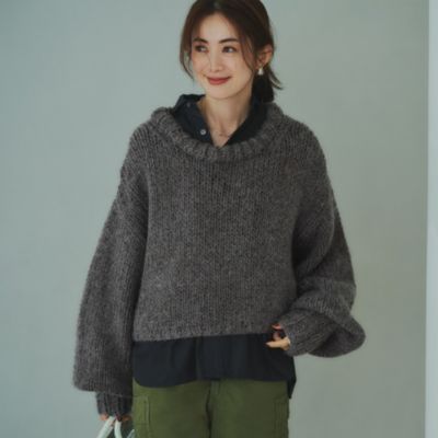 人気 未使用級美品 アドーア アンゴラ混 クルーネックニット ゆったり グレー レディースのニット・セーター(クルーネック) 30代40代50代大人の通販