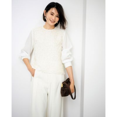 トレンドのシャギー素材を大人仕様に着こなしやすくアレンジ　シャギージャカード切り替えブラウス