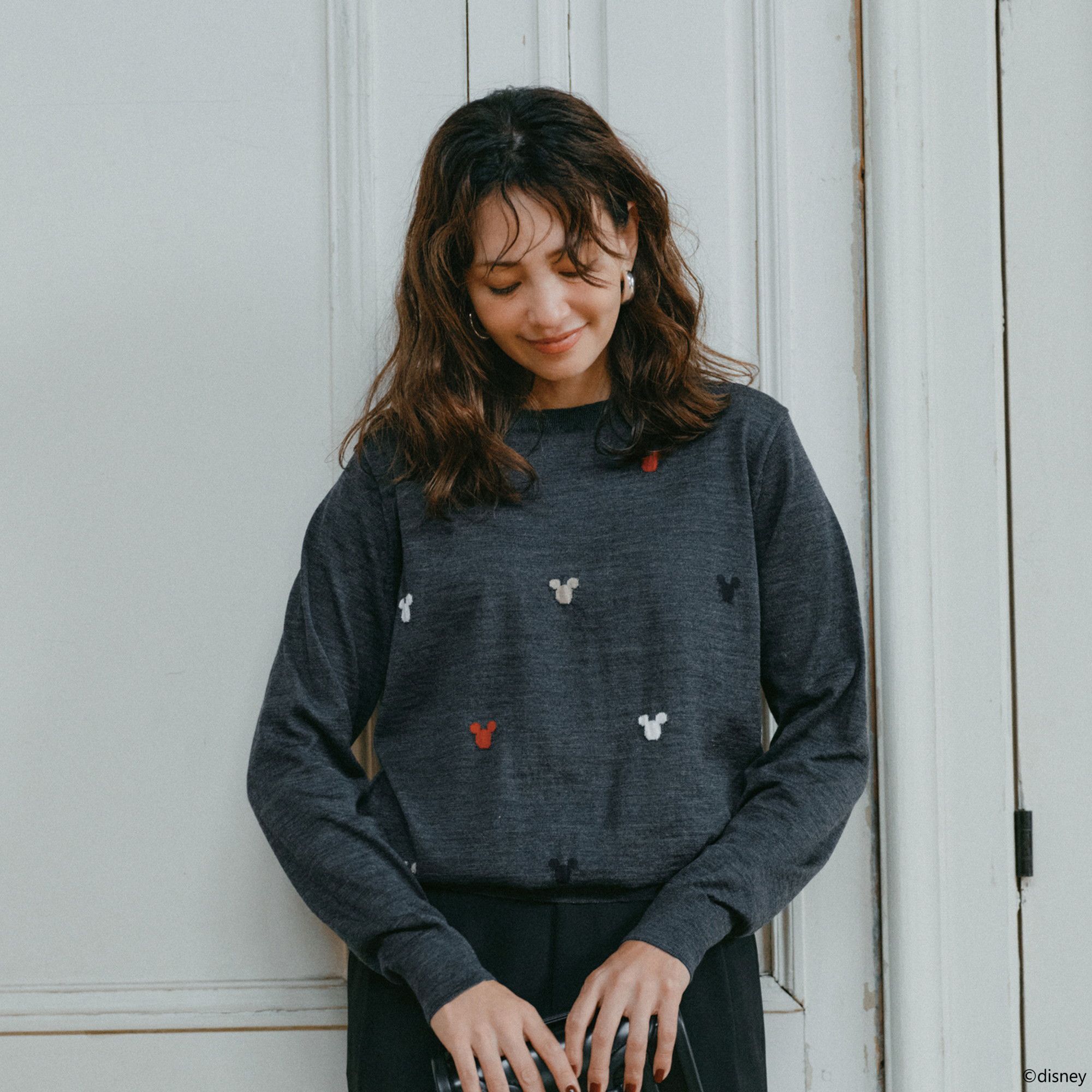 SLOANE(スローン)/16Gインターシャ編み ウール MICKEY MOUSE/クルーネック