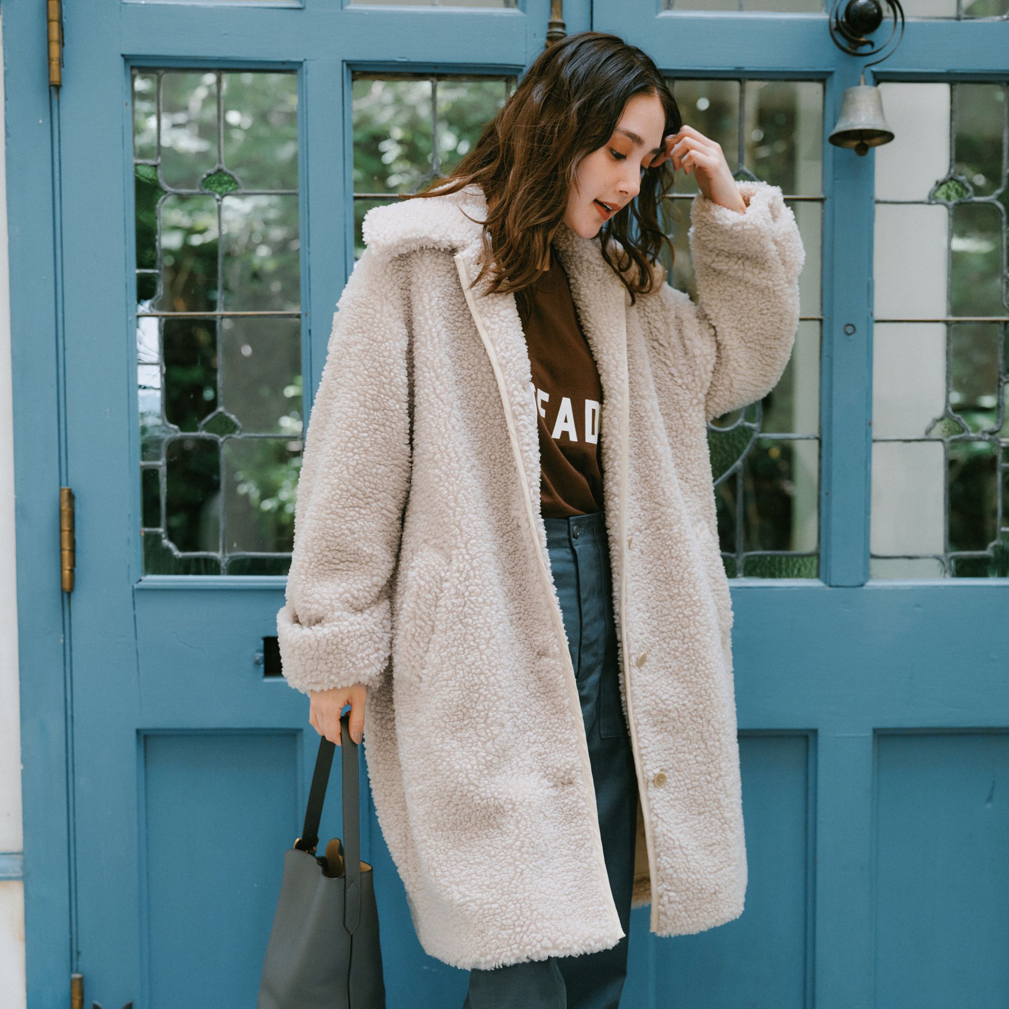 three dots(スリードッツ)/ecopel boa long coat