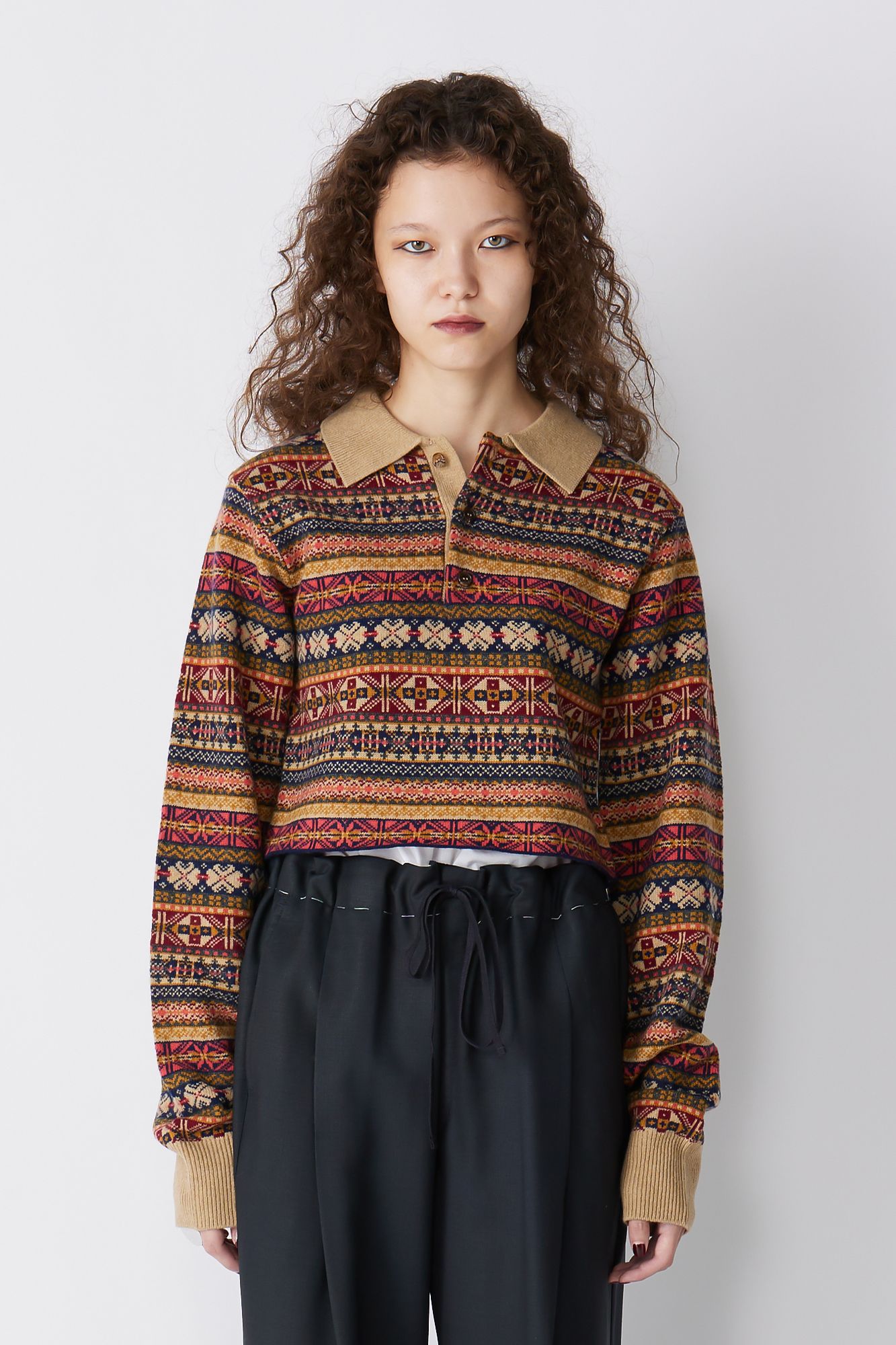 INSCRIRE(アンスクリア)/Fairisle Short Polo Sweater
