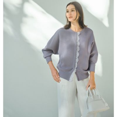 フロントに繊細なレースを重ねたエレガントなブルゾン　Room no.8 for E by eclat 前立てレースブルゾン