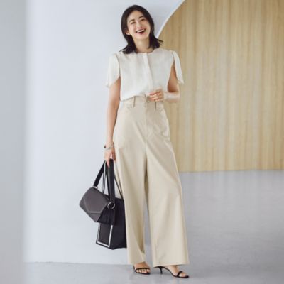 夏のワンツーコーデが決まる、スタイルアップ力にも注目！　【高垣麗子さんコラボ】【接触冷感】【洗える】脚長見えハイウエストワイドパンツ