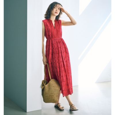 昨年は即完売！刺?と鮮色で着映える　COTTON VOILE DOT HEMLA NO SLEEVE DRESS
