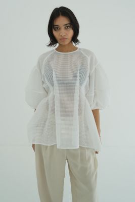SHEER PLAID VOLUME SLEEVE TOPS