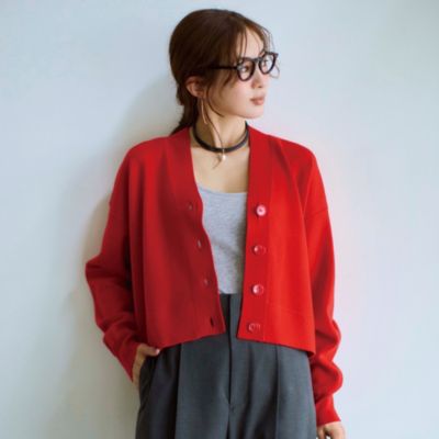 アウター代わりにはおりたいスウェット風ニットカーディガン　【東原妙子さんコラボ】着丈が選べるV ネックカーディガン