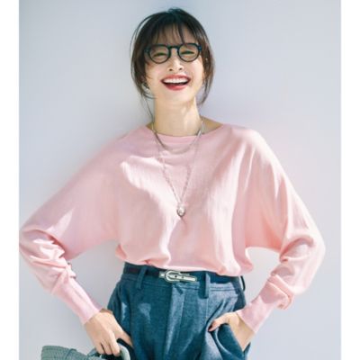 ヘルシーなボートネックで淡いピンクも洗練した表情に　【洗える】すっきり見えドルマンニット