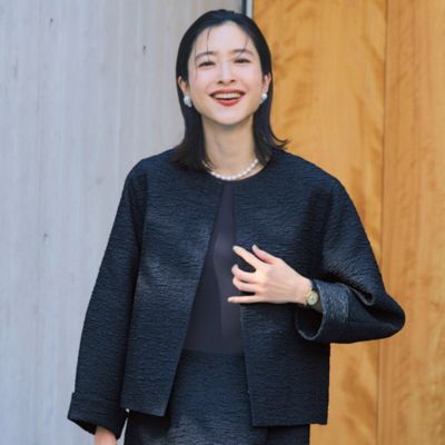 時代を超えて愛されるクラシカルさがありながら、シルエットで今っぽさも　【東原妙子さんコラボ】【洗える】ジャカードノーカラージャケット