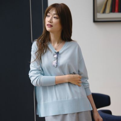 トレンドの上品パステルカラー　【洗える】Vネックボクシーニット