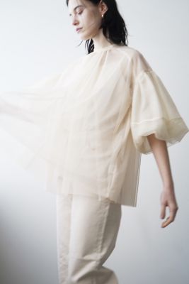 CLANE SHEER TULLE BALLOON SLEEVE TOPS