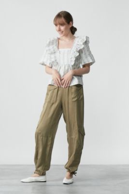 GANNI(ガニー)のStripe Seersucker Ruffle Blouse通販