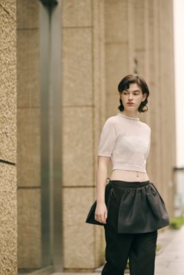 トップス AMOMENT sheer cropped knit AMOMENTO GLOBAL