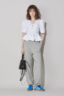 【美品】  Ganni / ガニー | 3D Jacquard Sleeveless Ribbon Blouse / ジャガード ペプラム リボン ブラウス | 34 | ピンク/グリーン/シルバー系 | レディース GANNI（ガニー） ニット トップス TOP K1824 2605 レディース クロシェ