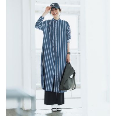 【即発送】TICCAティッカ シャツワンピース　ストライプ　ブルー　フリーサイズ 別注】＜TICCA＞ストライプ シャツワンピース