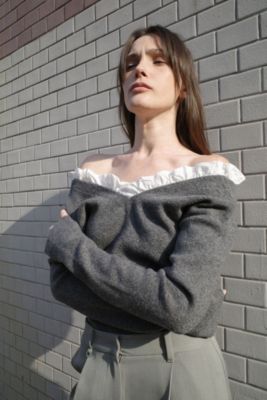 CLANE アイボリー1 CLANE - WIDE HENRY NECK BORDER TOPS - WHITE | ADDICT WEB SHOP