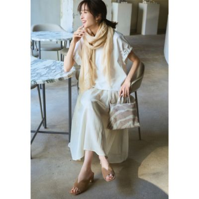 ASAUCE MELER アソースメレ ストール ライトベージュ | レーヨン シルク リネン フリンジ ストール / ショール 大判 ボリューム | ブランド ファッション アイテム 小物【レディース】【中古】 ASAUCE MELER（アソースメレ） ストール マフラー 「ASAUCE MELER