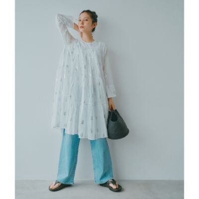 ne Quittez pas(�k�L�e�p)/Cotton Voile Foil Flower Print Tiered Middle Length Dress