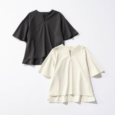 キーネックフレアスリーブブラウス