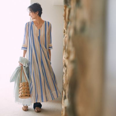 Ne Quittez Pas ヌキテパ の 復刻 Voile Stripe V Neck Dress通販 集英社happy Plus Store