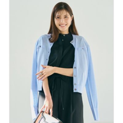 薄手ニットならではの着心地のよさにポケット風デザインできちんと感を補足　フェイクポケットつきカーディガン