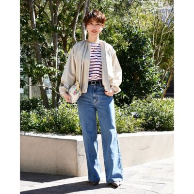 稲沢小町✨DANA PARIS バラ柄 ノーカラージャケットリボンベルト付 パイピング使い中わたノーカラージャケット（ノーカラー