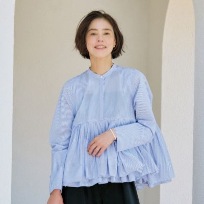 Curensology ストライプ レイヤードギャザー ブラウス Curensology(カレンソロジー)｜ストライプレイヤードギャザー