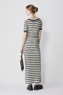 GANNI(ガニー)のStriped Soft Cotton Rib Short Sleeve Dress