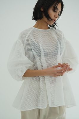 SHEER PLAID VOLUME SLEEVE TOPS サイズ2 ブラック SHEER PLAID VOLUME SLEEVE TOPS -BLACK- – OBLIGE