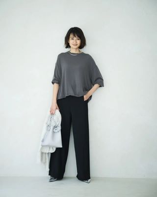 斎藤くみさんコラボの大人のロンTが完成　【斉藤くみさんコラボ】カシミヤ混極上ワイドカットソー