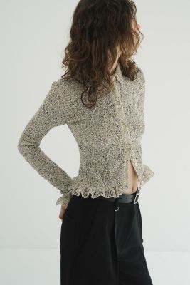 CLANE MIX MESH GATHER SHIRTアイボリー クラネ CLANE MIX MESH GATHER SHIRT （IVORY） -靴